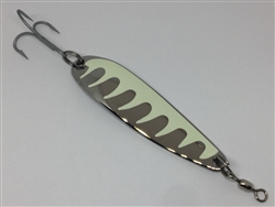 1L oz. Long Silver Gator Casting Spoon with Glow tape.