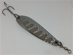 1 1/2L oz. Long Silver Gator Casting Spoon with Silver tape.