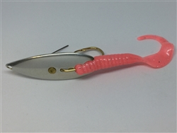 1/2 oz. Matte Silver Gator Weedless Spoon with Bubble Gum Worm Trailer.