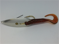 1/2 oz. Matte Silver Gator Weedless Spoon with Motor Oil Worm Trailer.