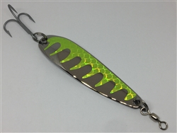 1L oz. Long Silver Gator Casting Spoon Chartreuse Tape - Treble Hook