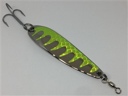 1L oz. Long Silver Gator Casting Spoon with Chartreuse tape.