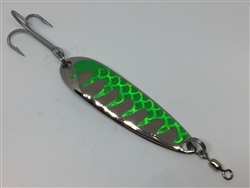 1 oz. Silver Gator Casting Spoon Lime Green Tape - Treble Hook