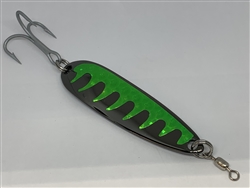 1 1/2 oz. Black Nickel Gator Casting Spoon Lime Green Tape - Treble Hook