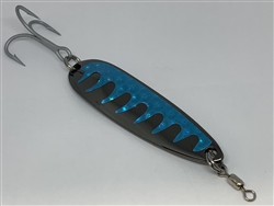 <b>1 1/2 oz. Black Nickel Gator Casting Spoon Sky Blue Tape - Treble Hook</b>