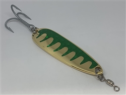 1 1/2 oz. Gold Gator Casting Spoon Emerald Tape - Treble Hook