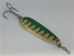 <b>1 1/2 oz. Gold Gator Casting Spoon Emerald Tape - Treble Hook</b>