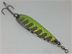 1 1/2L oz. Long Silver Gator Casting Spoon with Chartreuse tape.