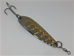 1 1/2L oz. Long Silver Gator Casting Spoon with Gold tape.