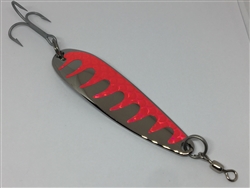 1 1/2L oz. Long Silver Gator Casting Spoon with Pink tape.