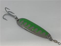1 1/2 oz. Silver Gator Casting Spoon Lime Green Tape - Treble Hook