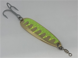 <b>2 oz. Gold Gator Casting Spoon Chartreuse Tape - Treble Hook</b>