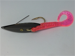  1/4 oz. Black Gator Weedless Spoon - Pink Worm Trailer.