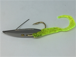 1/4 oz. Chrome Gator Weedless Spoon - Chartreuse Worm Trailer.