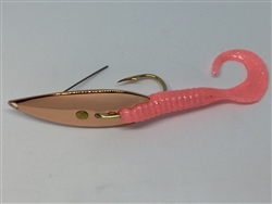 <b>1/4 oz. Copper Weedless Spoon - Bubble Gum Worm Trailer</b>