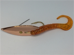 1/4 oz. Copper Gator Weedless Spoon - Orange Worm Trailer.