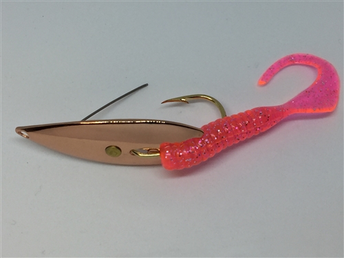 b>1/4 oz. Copper Gator Weedless Spoon with Pink Worm Trailer</b>