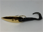 <b>1/4 oz. Gold Gator Weedless Spoon - Black Worm Trailer.</b>