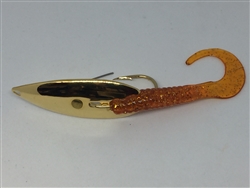  1/4 oz. Gold Gator Weedless Spoon - Orange Worm Trailer. 