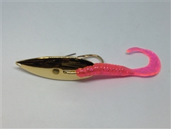 <b> 1/4 oz. Gold Gator Weedless Spoon - Pink Worm Trailer </b>