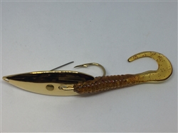 <b>1/4 oz. Gold Gator Weedless Spoon - Root Beer Worm Trailer</b>