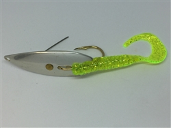 <b>1/4 oz. Matte Silver Gator Weedless Spoon - Chartreuse Worm Trailer</b>