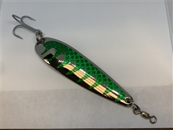 3 1/2 oz. Silver Gator Casting Spoon Emerald Tape - Treble Hook