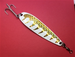 3 1/2 oz. White Powder Stainless Gator Casting Spoon with Gold Tape - Treble Hook