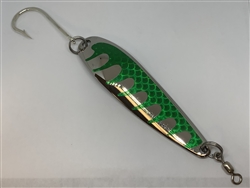 <b> 4 oz. Silver Gator Casting Spoon with Emerald Tape - J Hook</b>