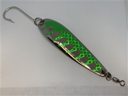 <b> 4 oz. Silver Gator Casting Spoon with Lime Green Tape - J Hook</b>