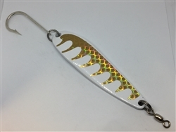 4 oz. White Powder Coat Gator Casting Spoon with Gold Tape - J Hook