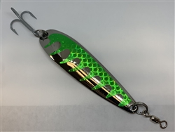 <b> 5 oz. Silver Gator Casting Spoon with Lime Green Tape - Treble Hook</b>