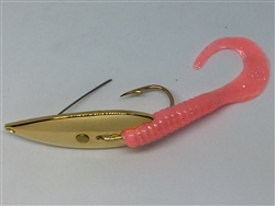 1/2 oz. Gold Weedless Spoon - Bubble Gum Worm Trailer.