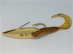 <b>1/2 oz. Gold Gator Weedless Spoon - Root Beer Worm Trailer</b>