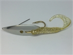 1/2 oz. Matte Silver Gator Weedless Spoon with Gold Worm Trailer.