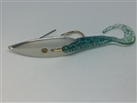 1/2 oz. Matte Silver Gator Weedless Spoon with Sky Blue Worm Trailer.