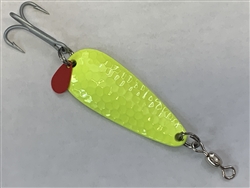 3/8 oz. Chartreuse Powder Coat Gator Mr. Red Hammered Spoon